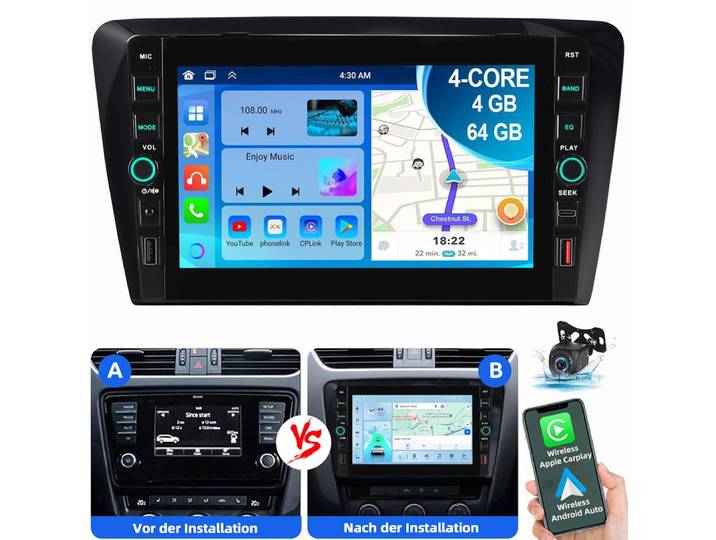 ESSGOO Für Skoda Octavia III 2014-2018 Carplay Android 15 Autoradio Autoradio (RDS, Digitalradio (DAB), FM, AM)