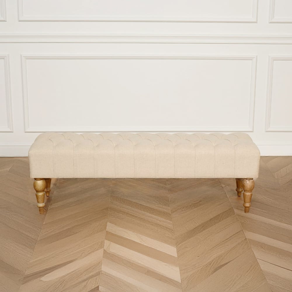 Robin des Bois Bout de lit capitonné, style romantique, en chêne ficelle Beige 150x46x43cm