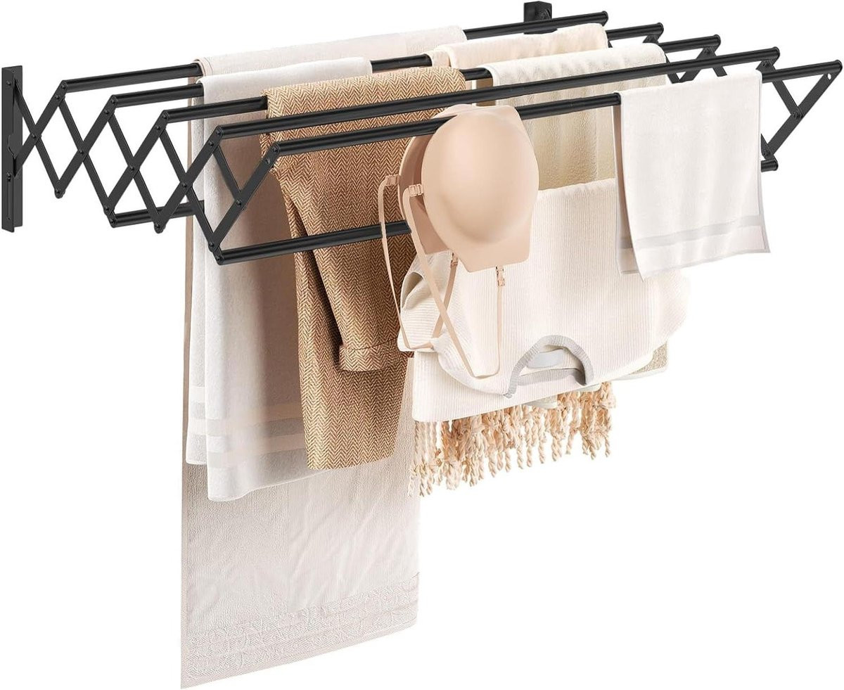 Inklapbaar wandrek voor kleding drogen, zwart, breedte: 42-80 cm