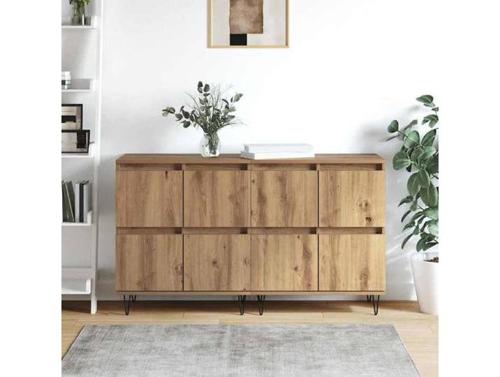 Marron Commode Salon CHIC Buffets 2 pcs Enfilade rangement chêne artisanal 120x35x70 cm N9693
