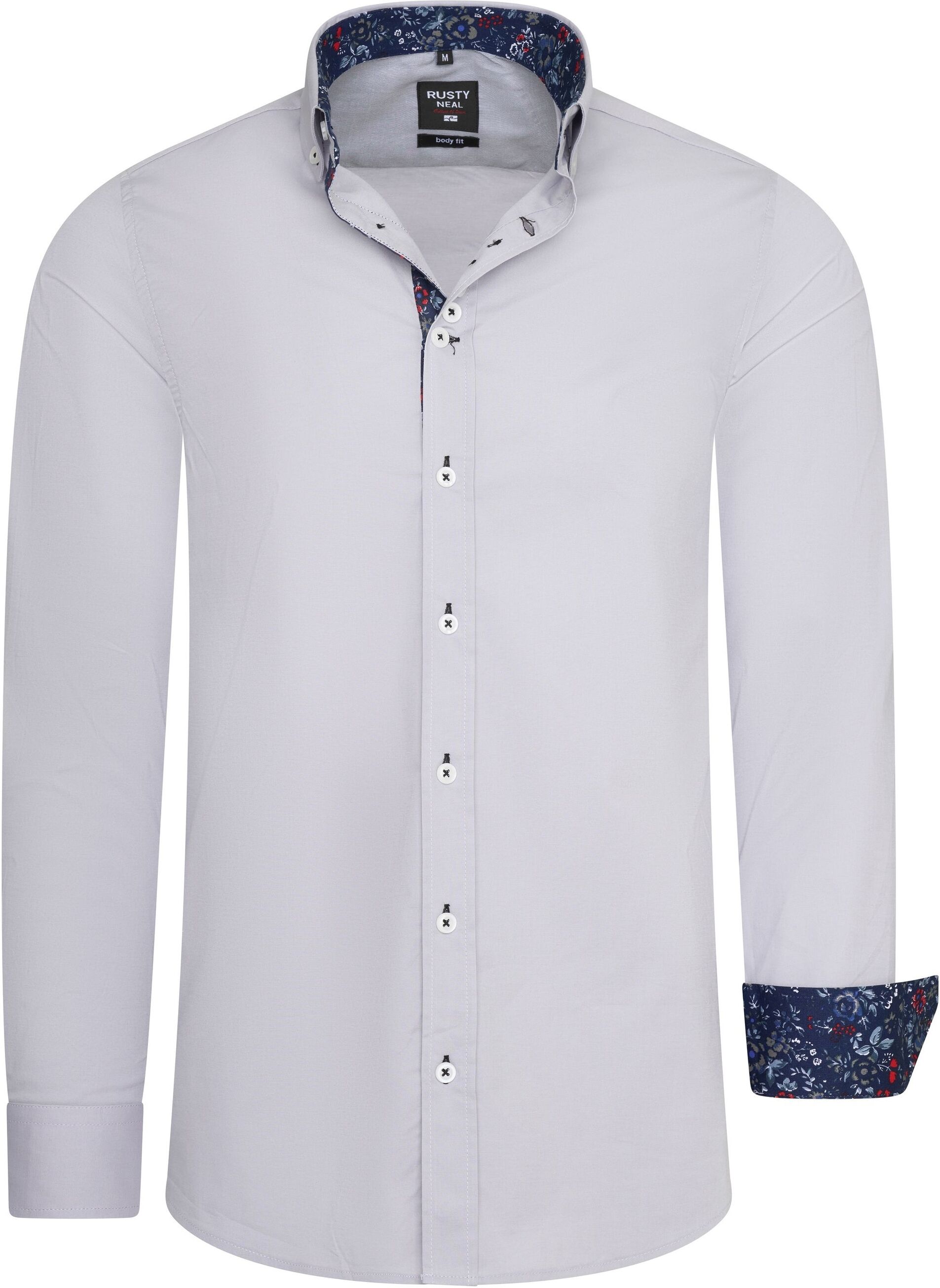 Langarmhemd RUSTY NEAL, Herren, Gr. S, EURO-Größen, grau, 97% Baumwolle, 3% Elasthan, unifarben, Hemden, mit filigranen Blumenprints