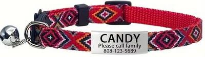 Uplift Treasures Personalized Bohemian Cat Collar With Bell red