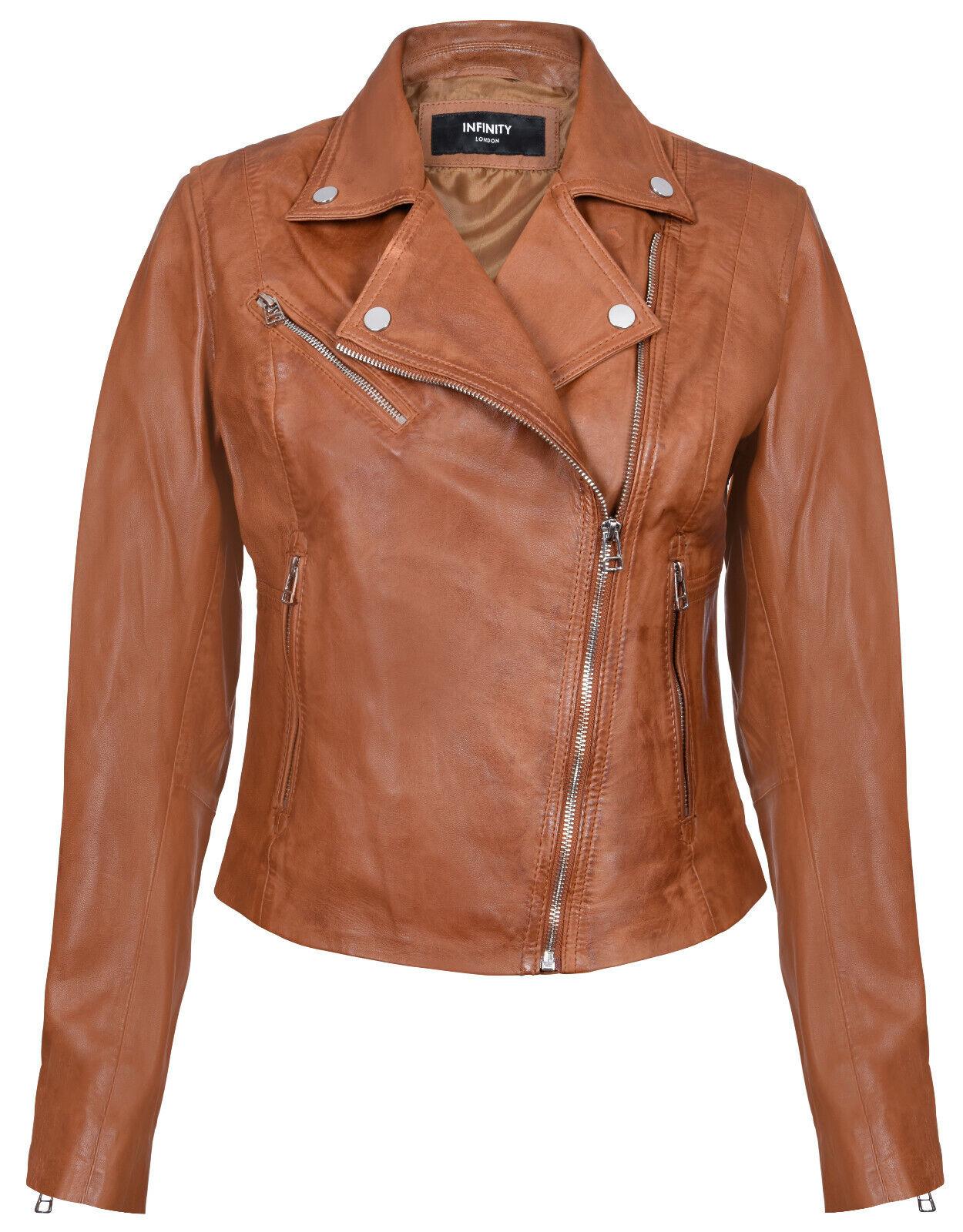 Dames slim leren bikerjack-Matlock