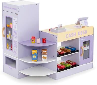 Costway Kids Wooden Supermarket Play Toy Set with Checkout Counter-Purple