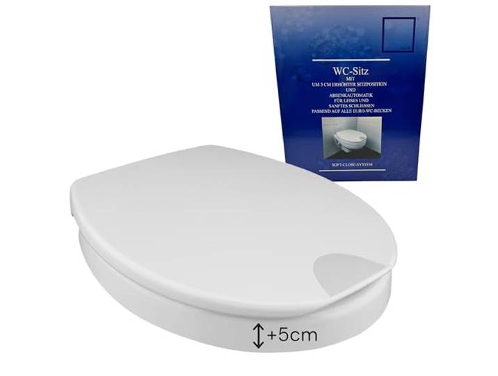 ADOB, Mantova WC Sitz Erhöhung Toilettensitzerhöher um 5 cm mit Absenkautomatik, bis 250 kg belastbar, bequem Sitzen und Aufstehen durch erhöhte Sitzposition, 56112