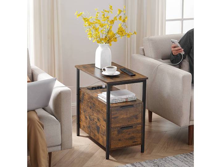 Table d’appoint Iskour avec prise B 60 x 60 x 35cm Marron/Marron foncé