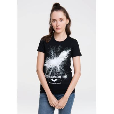 T-Shirt LOGOSHIRT "Batman – The Dark Knight Rises", Damen, Gr. XS, schwarz-weiß (schwarz, weiß), 100% Baumwolle, bedruckt, normal, Rundhals, Shirts T-Shirt, mit lizenziertem Design