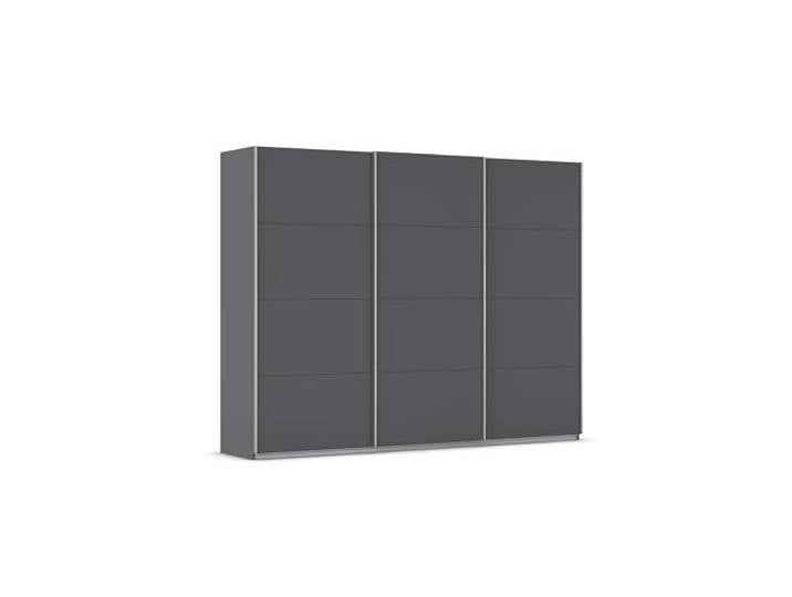 Rauch Möbel KULMBACH, Schwebetürenschrank, Grau metallic, Breite 271 cm Kleiderschrank mit Schwebetüren, Schiebetüren, 3-türig, Zubehör Basic, für Schlafzimmer, Jugendzimmer, Garderobe, Flur
