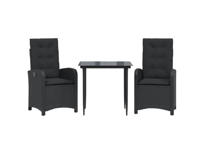 PUGYNBK Esszimmer-Set für den Garten, 3-teilig, synthetisches Rattan, Schwarz
