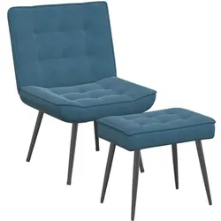vidaXL, Sessel, Relaxsessel mit Hocker Blau Samt Sessel Sessel mit Hocker