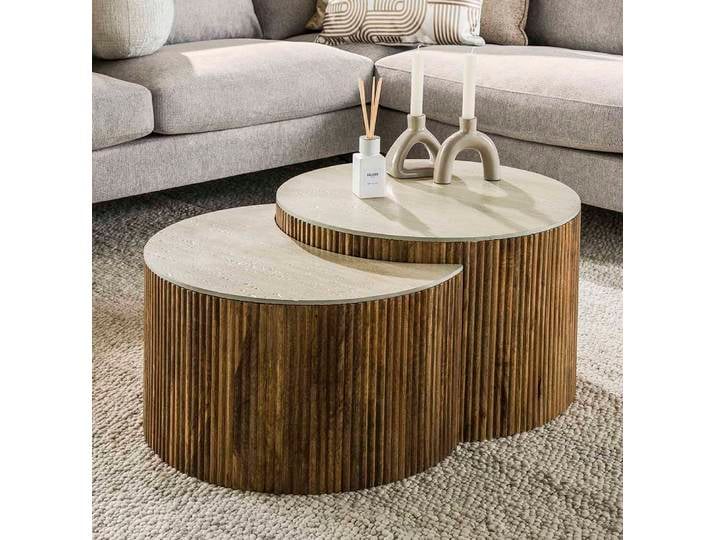 Couchtisch Set Kalia 3 , 2-teilig , Mangoholz , Sandfarbe