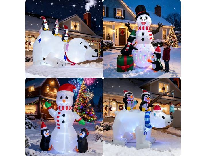 Nouvelles décorations de Noël gonflables, ours polaire, pingouin, jouets gonflables amusants pour l'extérieur