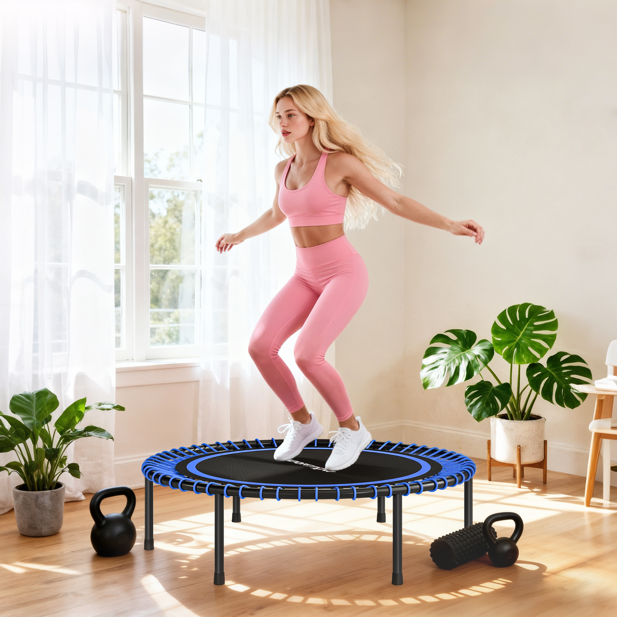 Sportnow Trampolino Elastico Fitness a 36 Corde in Acciaio e PP, Ø114x31 cm, Blu   Aosom Italy