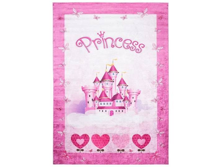 TAPISO Tapis Chambre Enfant Poil Court Antidérapant EMMA Fuchsia Rose Princesse Intérieur 80x150 cm