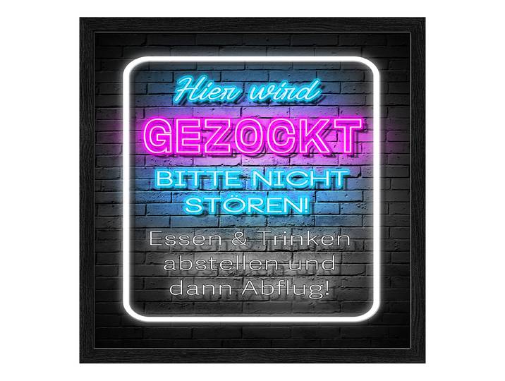 Holzbild Hier Wird Gezockt Floatglas, MDF Schwarz/Pink/Türkis 33 x 33 x 1cm