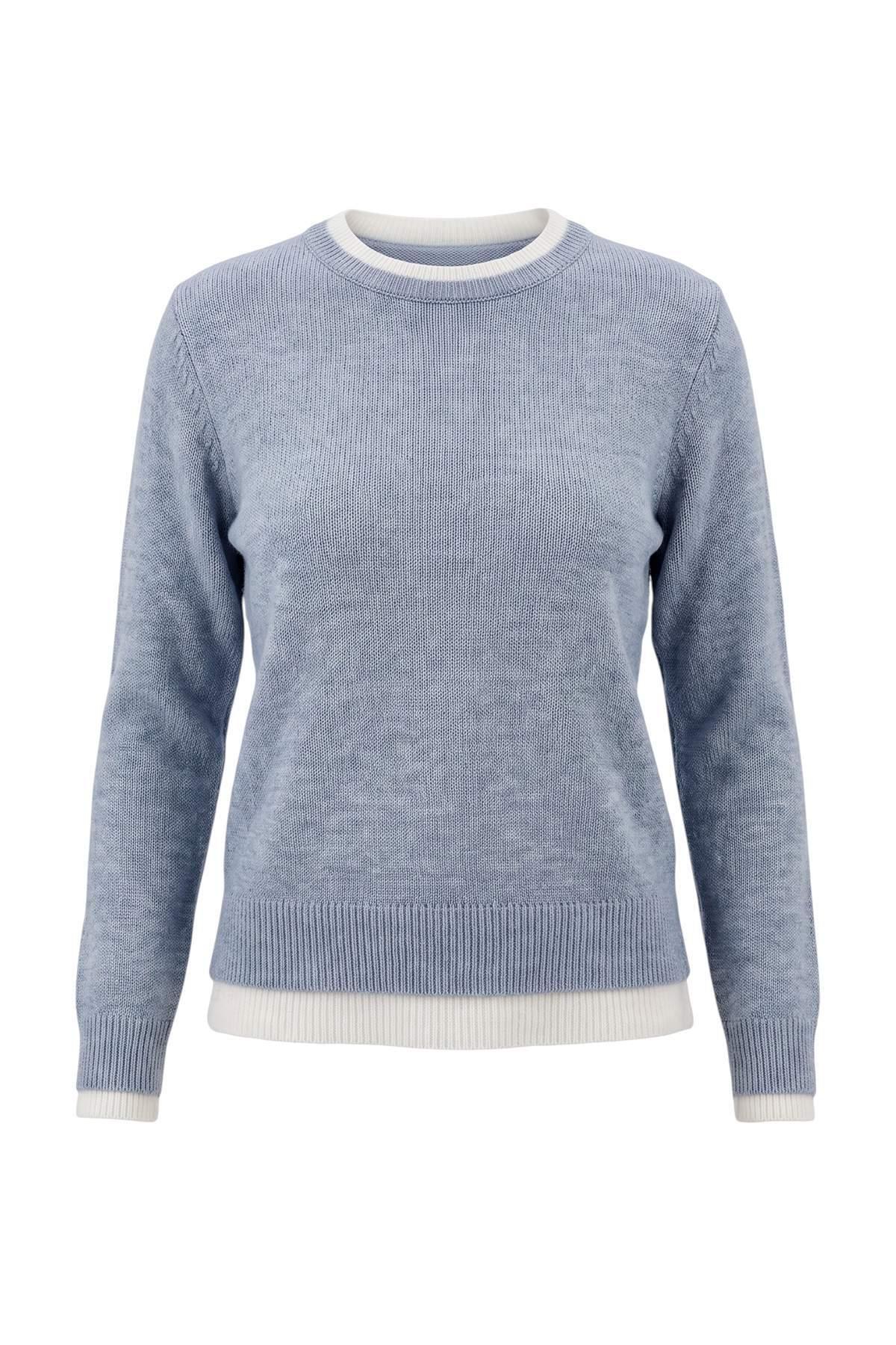 TRENDYOLMİLLA Damen Blau Colorblock Lang, Locker Pullover