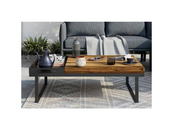 Ambia Garden Loungetisch, Schwarz, Akaziefarben, Holz, Metall, Akazie, massiv, rechteckig, 105x32x70 cm, Gartenmöbel, Gartentisch, Loungetische