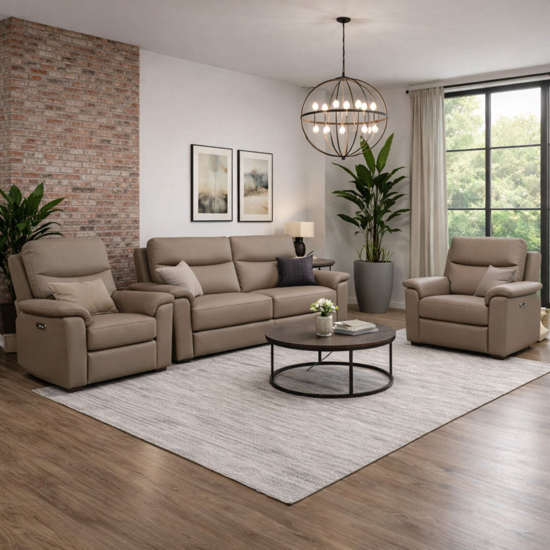 Fairmont Park Alessandrina Real Leather Power Recliner 3 + 1 + 1 Sofa Set with USB Charging Taupe 3