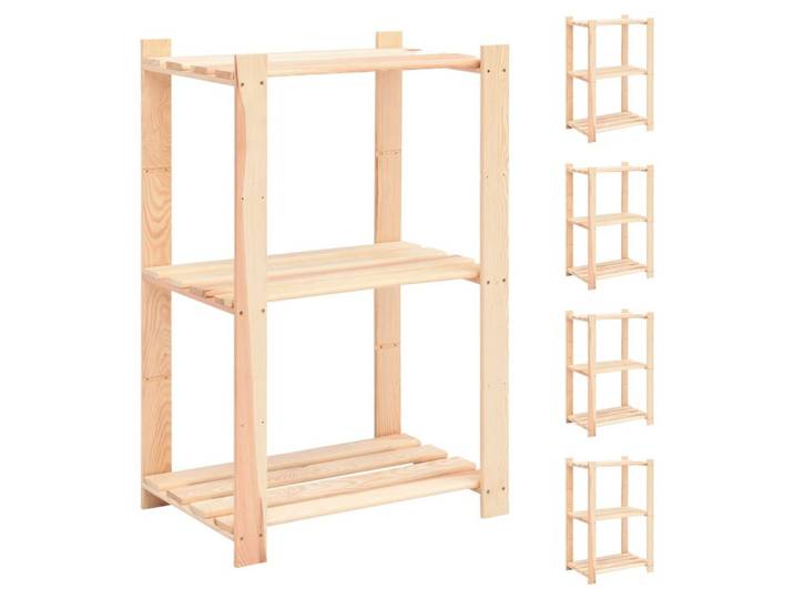 furnicato Ablageregal Massivholz-Regal 60 x 38 x 90 cm, 5-tlg., Belastbares Lagerregal mit Wandhalterung für dein Büro oder Bad