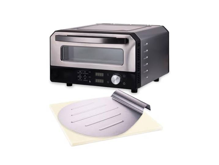 Wintem - Elektrischer Pizzaofen 400 °C mit Digitalanzeige und 6 Kochprogrammen, inklusive Pizzaschaufel aus Edelstahl, einfach zu bedienen mit präziser Temperaturkontrolle, Grau