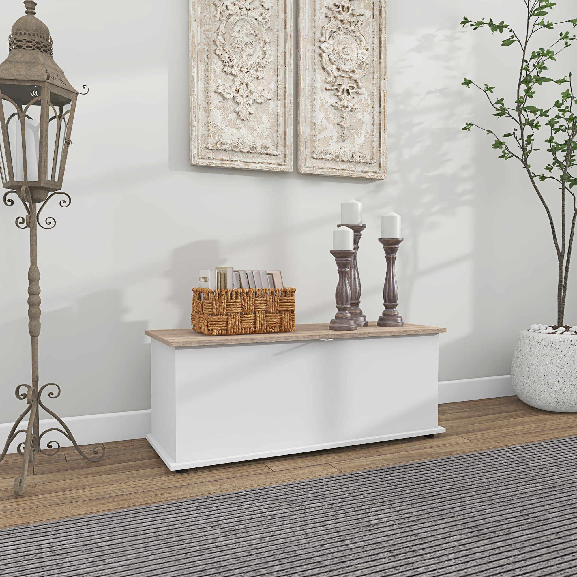 Homcom Panca Contenitore Multiuso Legno per Camera Ingresso Bianco 100x40x40cm   Aosom Italy