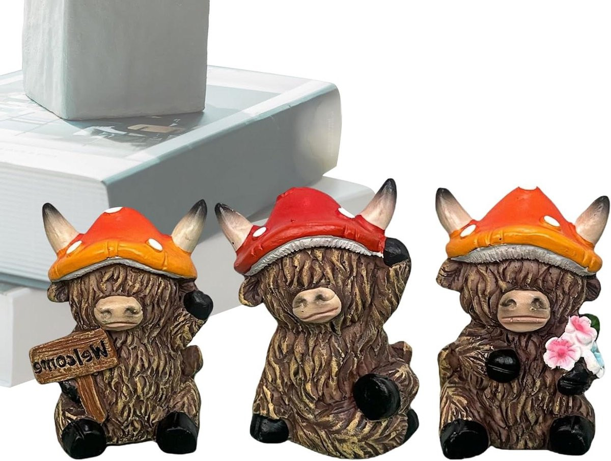 Set van 3 handgemaakte bruine koe beeldjes voor decoratie in de woonkamer