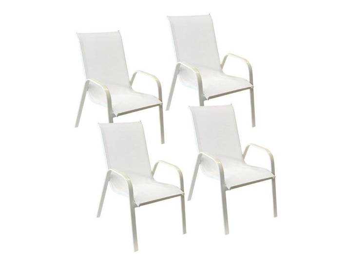 Chaise (lot de 4) - HAPPY GARDEN - MARBELLA - Textilène blanc - Aluminium - Empilable