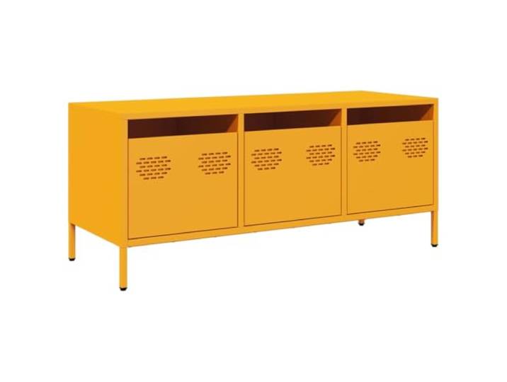 hliofuir TV-Schrank Senfgelb 101,5x39x43,5 cm Metall Lowboard 3 Schubladen Industrie-Fernsehtisch aus kaltgewalztem Stahl mit verstellbaren Füßen für Stabilität im Wohnzimmer und Schlafzimmer.
