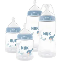 NUK 4er-Set Babyflaschen First Choice, 150ml und 300ml, hellblau