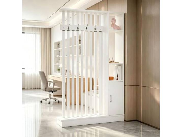 Wall Partition Room Divider Floor to Ceiling Wooden Slats Trennwand Holz,white-202x120x24cm