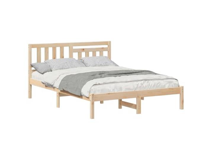 PUGYNBK Bettgestell Braun 140 x 190 cm Kiefer massiv Lattenrost, feste Halterung, minimalistisches Design, einfache Montage, ohne Lattenrost