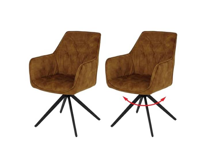 Mendler 2er-Set Esszimmerstuhl HWC-L80 - Wildleder-Optik senfgelb