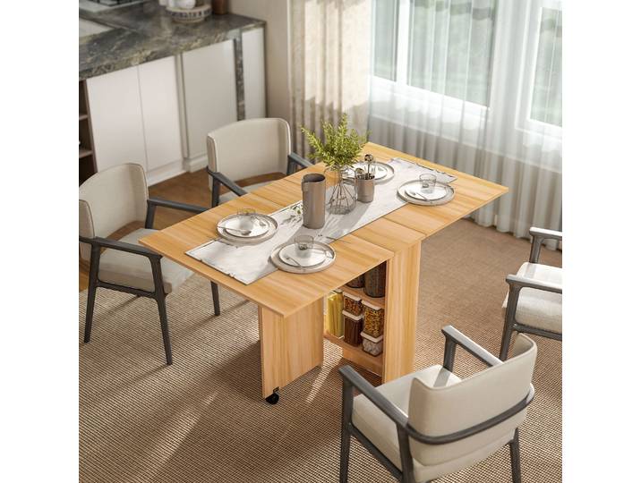 HOMCOM Table Pliante Cuisine Chêne Roulettes 140x80x74cm