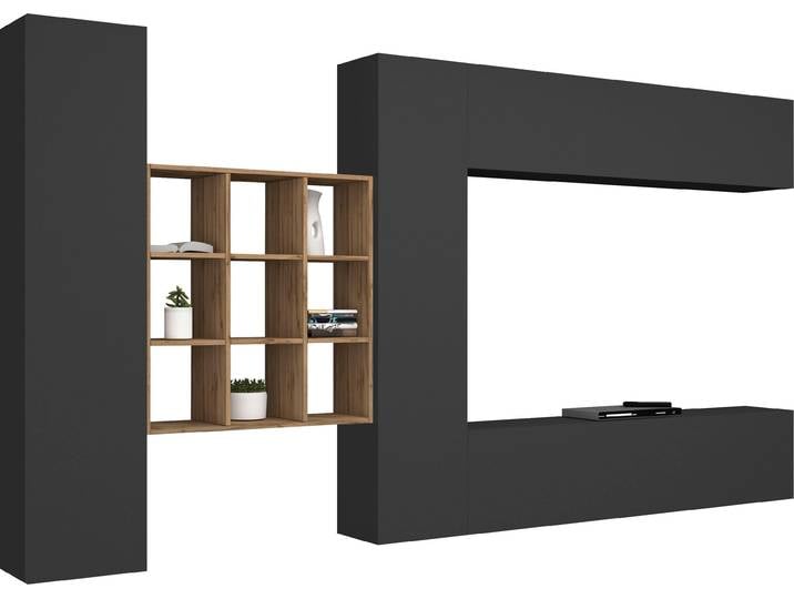 Wohnwand, Grau, 350x180x30 cm, Spanplatte, Kastenmöbel-Sets, Modern, Inosign