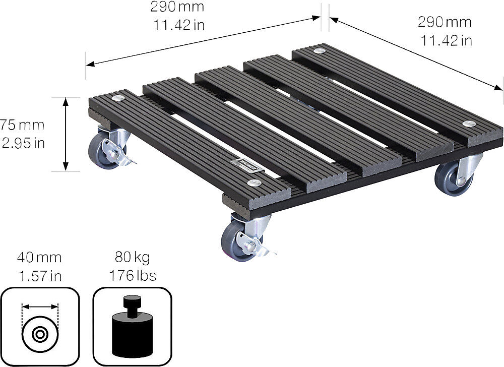 Pflanzenroller WPC, Tragfähigkeit 80 kg, LxB 290 x 290 mm, anthrazit Wagner