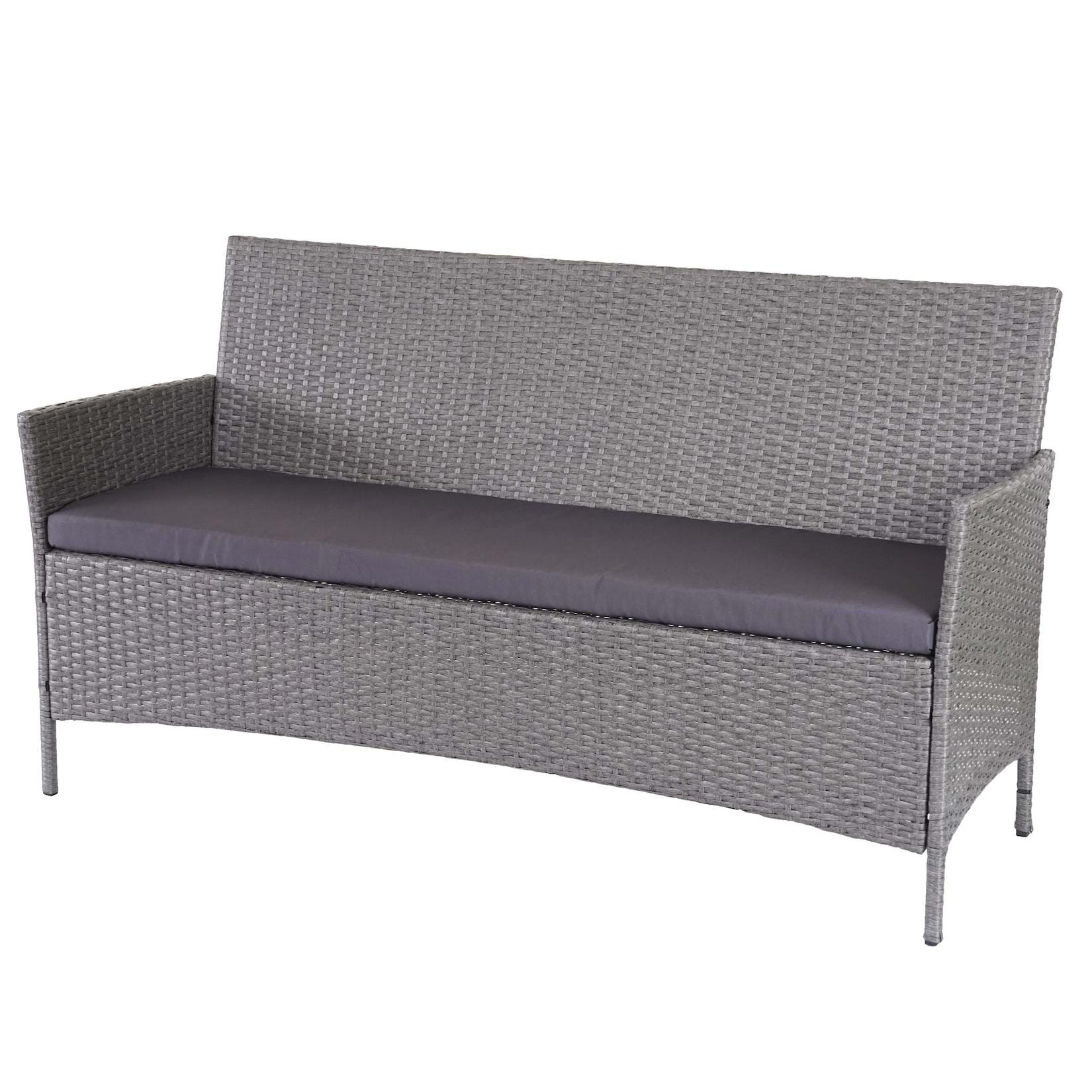3-Sitzer Poly-Rattan Gartenbank Hamar, Sitzbank 154cm ~ grau, Kissen anthrazit