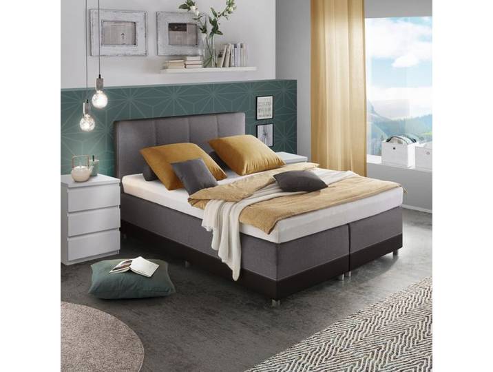 Boxspringbett Evan Webstoff 140x200cm Bonellfederkern-Box Härtegrad: H2 Dunkelgrau modern