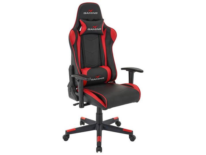 Gaming Stuhl Genf m. Armlehnen + Stützkissen Schwarz/Rot