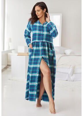 Plus Size Women's Flannel Plaid Lounger by Only Necessities in Evening Blue Plaid (Size S)