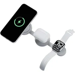 Energea Wireless charger Bazic GoMag Trio 2 3in1 15W magnetic for iPhone/Watch/AirPods gray (15 W), Wireless Charger, Grau