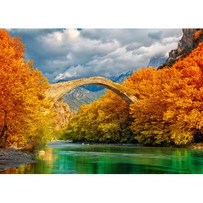 Fototapete PAPERMOON "Konitsa Bridge Aoos River", bunt, B:4m L:2,6m, Vlies, Tapeten