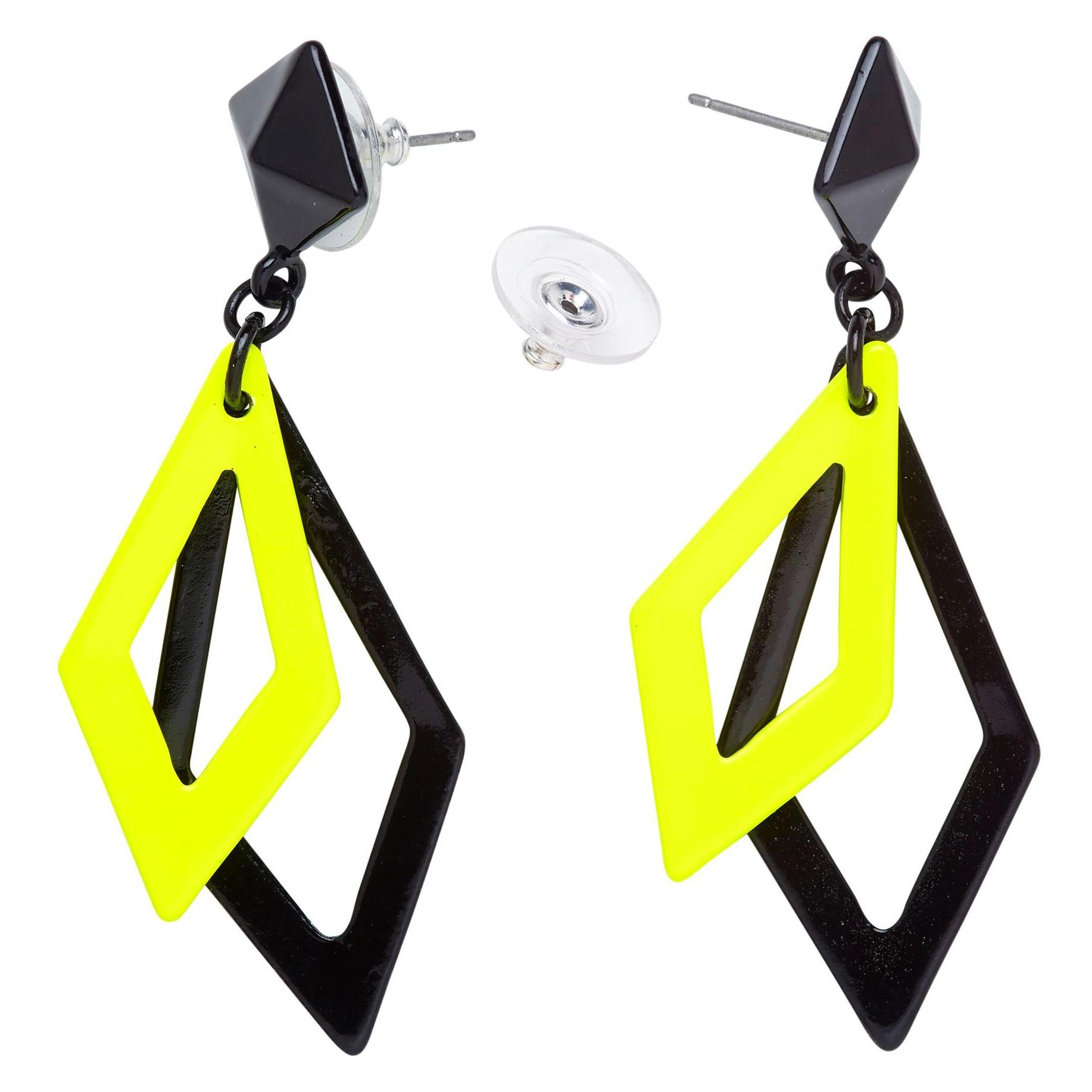 Widmann Schwarze Und Neon Gelbe Rhombus Ohrringe (3542)