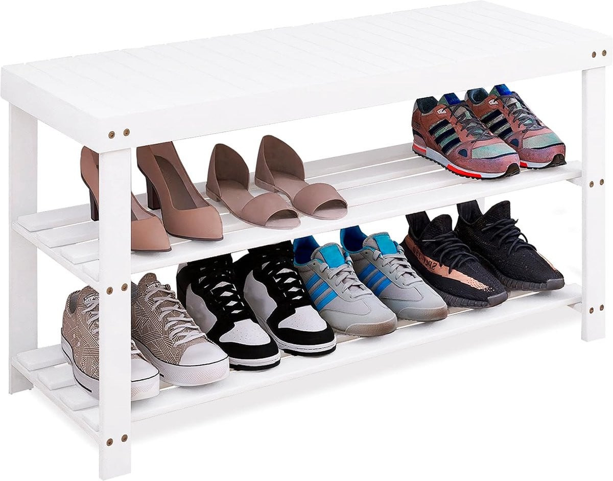 Bamboe Schoenenrek Bank - 3-Tier Schoen Organizer voor Hal, Badkamer en Woonkamer