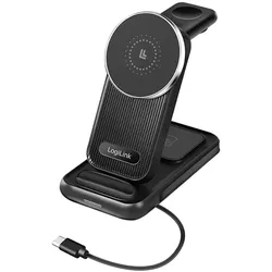 LogiLink 4-in-1 Ladestation – MagSafe kompatibel, kabellos, max. 20,5 W, schwarz