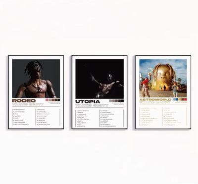 Inspired Finds Modern Travis Scott Music Canvas Wall Art Set For Living Room And Home Decor 3pcs 11.81x15.75in No Frame