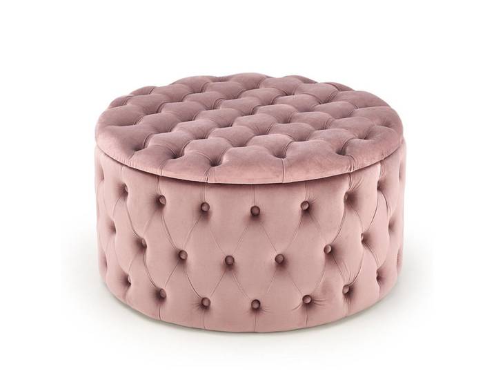 Pouf Rond Capitonné Rose Avec Coffre 70cm Lydie
