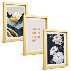 BILDER SET 3er Set - 20x30 cm Goldrahmen - Abstrakte Berge und Blumen Inspiration