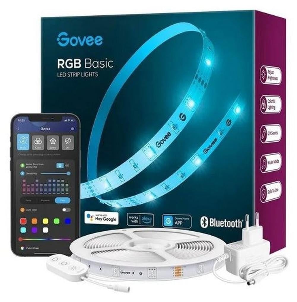 Govee RGB LED-strip Basic slimme lichtstrip wit 12W Wi-Fi Bluetooth compatibel met Android en iOS