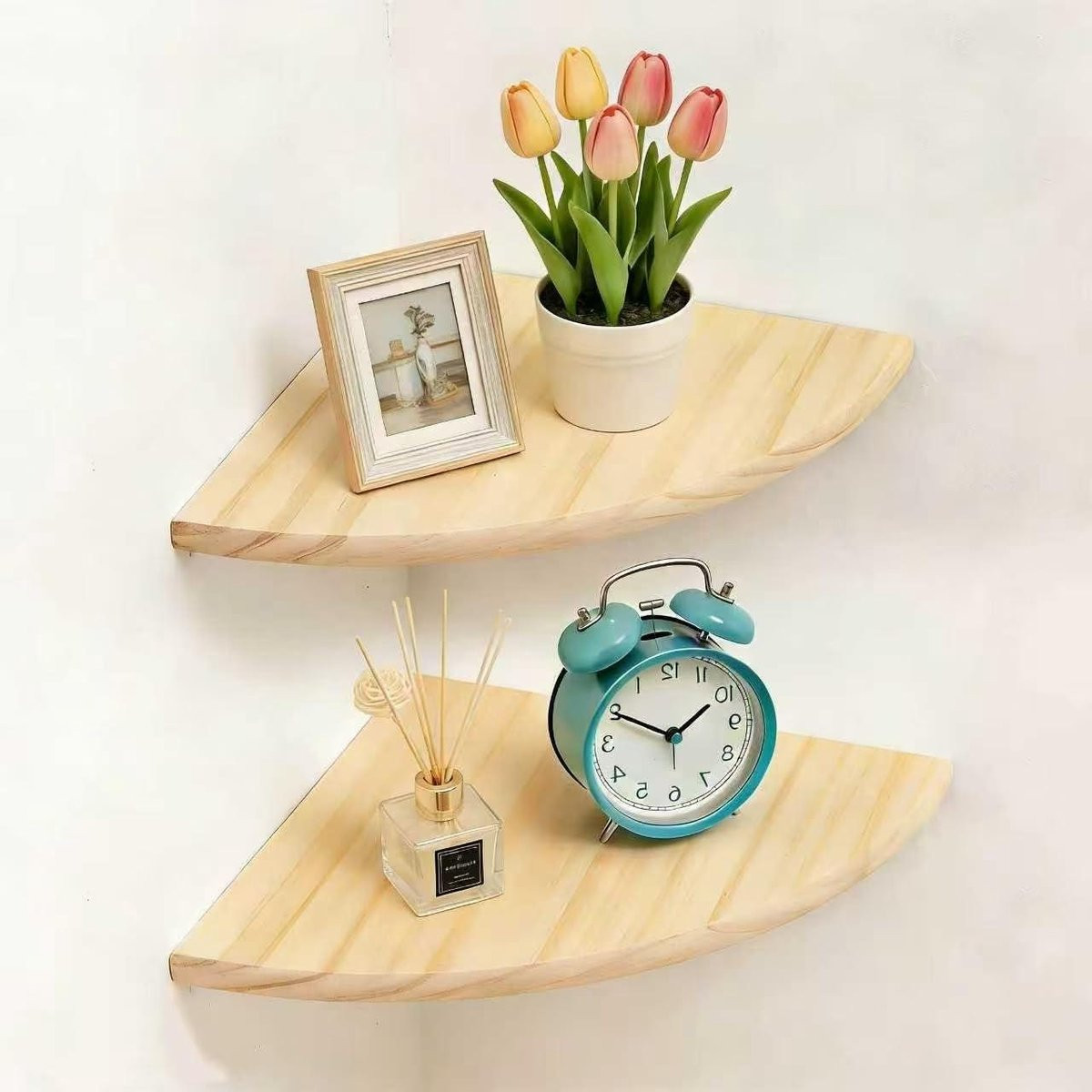 Set van 2 Hoekplanken van Massief Eikenhout - Wandplanken voor Woonkamer, Slaapkamer, Keuken of Badkamer - 18 x 18 cm