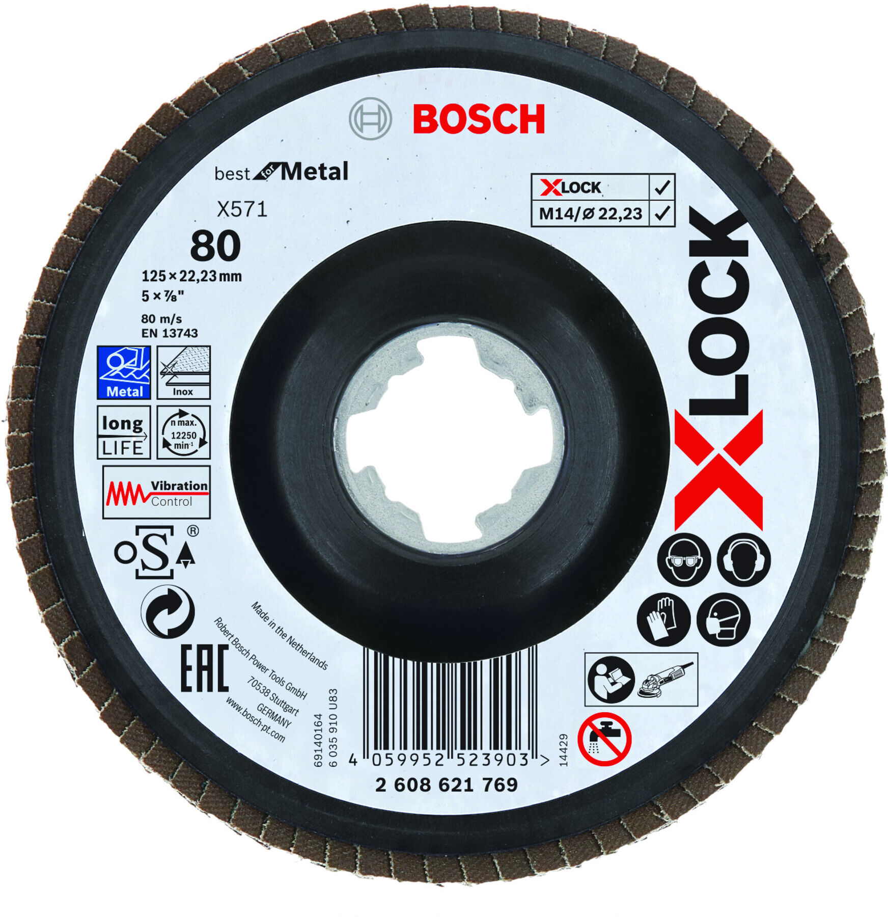 Bosch X-LOCK Fächerscheibe X571 Best for Metal Durchmesser 125 mm Körnung 80 (2608621769)